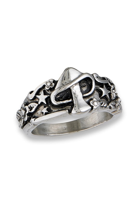 Mushroom Star Flower Mystic Ring Stainless Steel Leaf Band Gray Jewelry Female Male Unisex Size 6