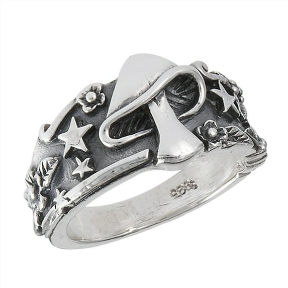 Mushroom Star Leaf Oxidized Ring Sterling Silver Celestial Weed Band 925 Jewelry Female Male Size 11