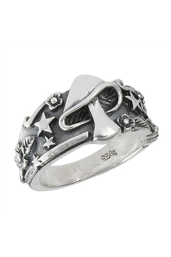 Mushroom Star Leaf Oxidized Ring Sterling Silver Celestial Weed Band 925 Jewelry Female Male Size 11