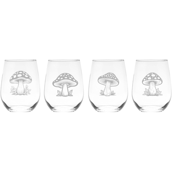 C&M Personal Gifts 17 oz  Mushroom Stemless Wine Glass Set of 4