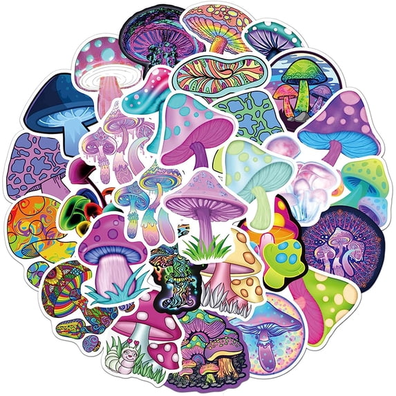 Mushroom Stickers 50 Pcs, Trippy Vinyl Decal, Waterproof Cool Sticker Pack Perfect for Water Bottle, Laptop, MacBook, Phone, Hydro Flask