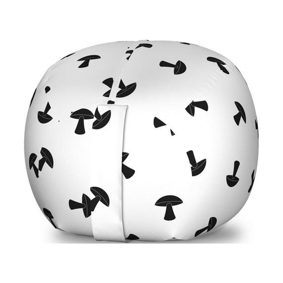 Mushroom Storage Toy Bag Chair, Modern Birch Mushrooms in Black Color Porcini Fungus Simplistic Design, Stuffed Animal Organizer Washable Bag, Small Size, Black White, by Ambesonne