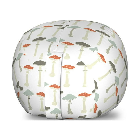 Mushroom Storage Toy Bag Chair, Pattern Pale Colored Boletus Porcini Amanita Toadstools Retro Organic Food, Stuffed Animal Organizer Washable Bag, Small Size, Multicolor, by Ambesonne