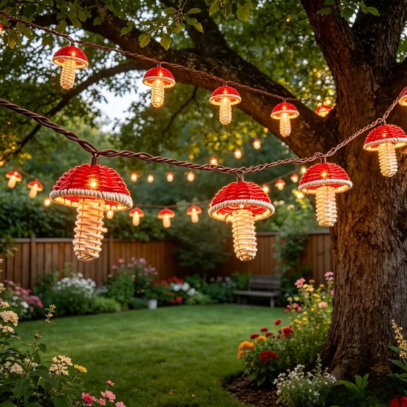 Mushroom String Lights Plug in, 10 Boho Rattan Mushroom, Decorative Lantern String Lights Indoor for Kids Bedroom, Connectable Outdoor Cute Whimsical Light for Patio Garden Porch Christmas Gift 8.5FT