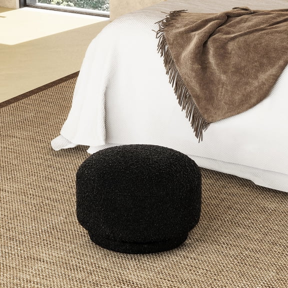 Mushroom-Style 15" Faux Sheepskin Footstool / Boucle Upholstery for Comfort