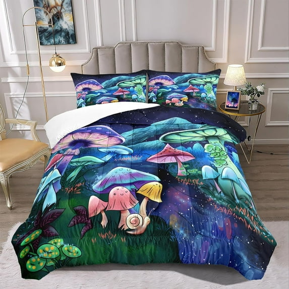 Mushroom Submarine Bed Duvet Cover King Size,Colorful Underwater World Bedding Set, Mushroom Fitted Duvet Cover for Kids Boys Girls Teens Room Decor,1 Duvet Cover and 2 Pillowcase