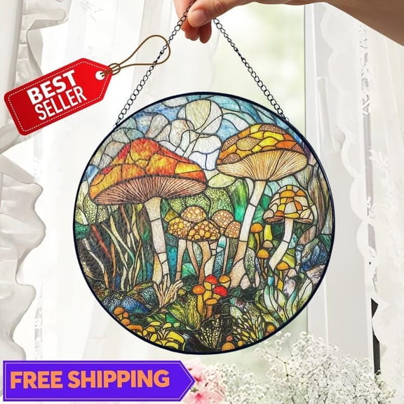 Mushroom Suncatcher, Glass-Effect Enchanted Forest Window Hanging