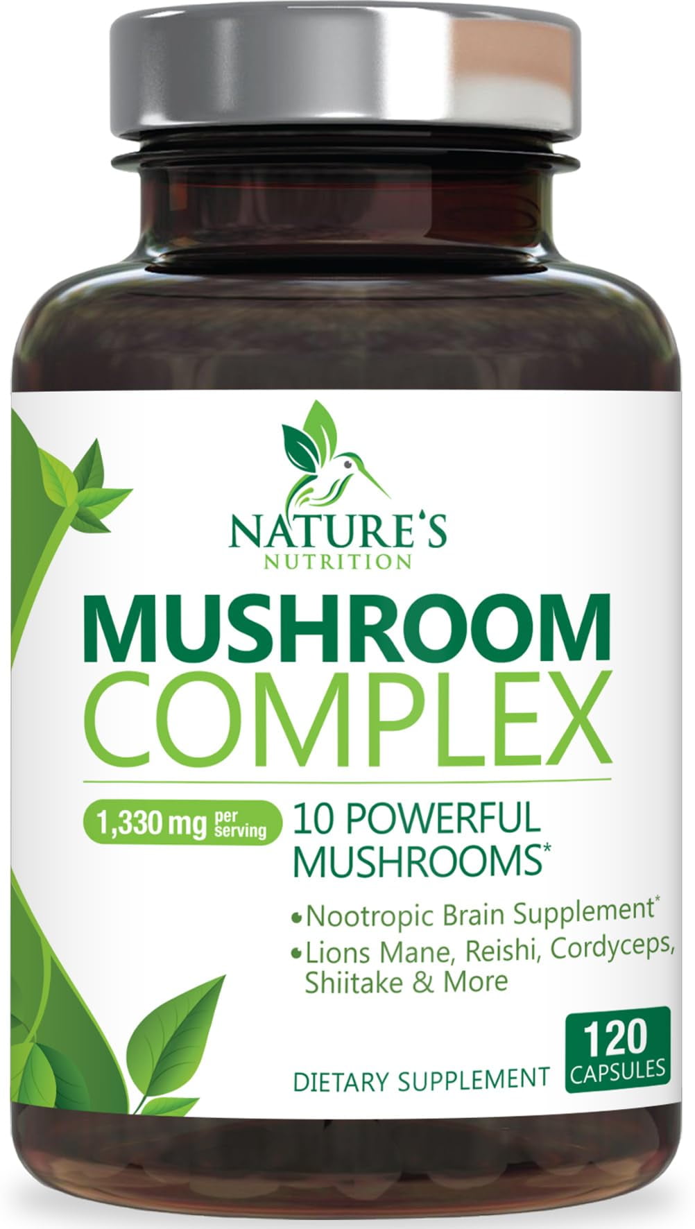 Mushroom Supplement 10 in 1 High Strength Lions Mane Mushroom - Turkey Tail, Reishi, Cordyceps, Chaga & Mushrooms Nootropic Brain Supplements for Memory & Focus Support, Mushroom Complex, 120 Capsules