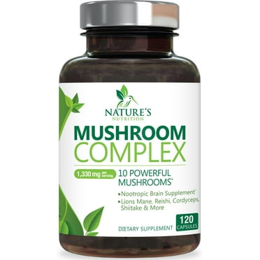 Mushroom Supplement 10 in 1 High Strength Lions Mane Mushroom - Turkey Tail, Reishi, Cordyceps, Chaga & Mushrooms Nootropic Brain Supplements for Memory & Focus Support, Mushroom Complex, 120 Capsules