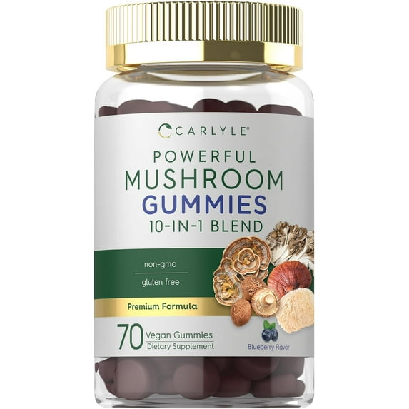 Mushroom Supplement Gummies | 70 Vegan Gummies for Men and Women | by Carlyle