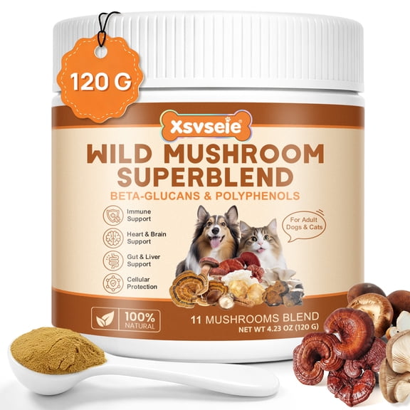 Mushroom Supplement Powder for Dogs & Cats, Turkey Tail Mushroom for Pets, Lipoma for Cats, 11 Organic Mushroom Complex, Partner Guard for Dogs Lumps and Bumps