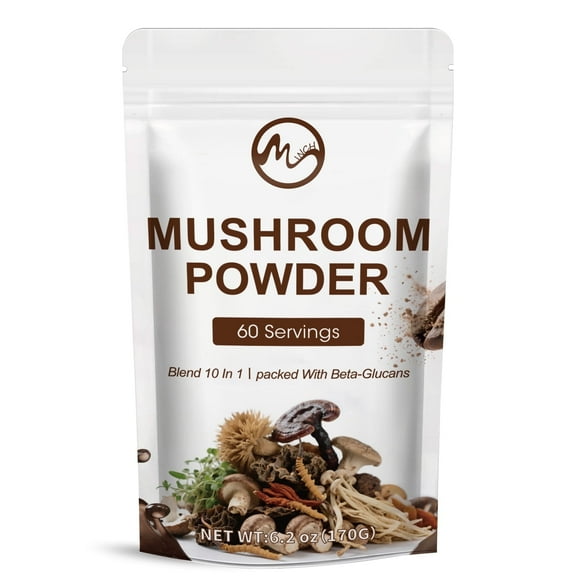Mushroom Supplement Powder - Nootropic Organic Mushroom Complex for Focus & Memory, Brain Support Supplement, Ayurveda Mushroom Powder Extract, 60 Servings 6.2oz