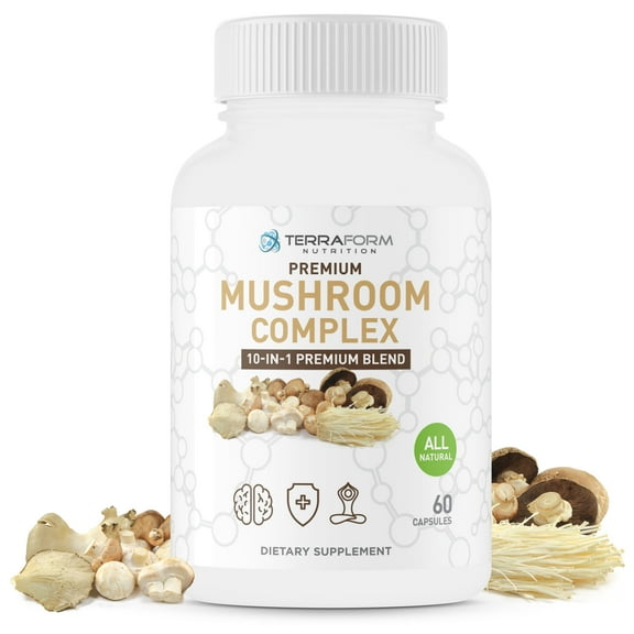 Mushroom Supplements 10 in 1 Complex, Lion's Mane, Cordyceps, Shiitake Extract & More - eXplicit Supplements - 60 Capsules