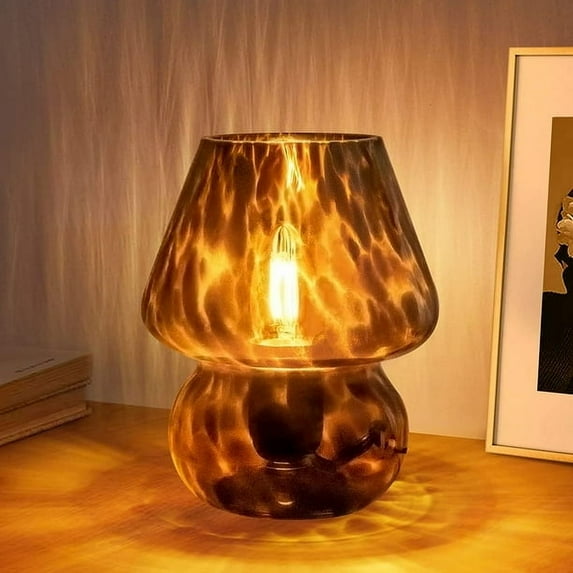 Mushroom Table Lamp, Dimmable Glass Bedside Lamp, Cute Small Nightstand Lamp for Living Room, Bedroom, Home Decor, 7.1'' H