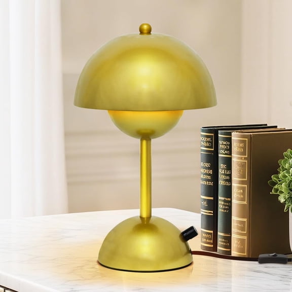 Mushroom Table Lamp with Golden Finish,Dimmable Desk Light with Rotary Knob for Bedroom Study Office Decor,30CM Adjustable Warm White Lighting,4W LED Minimalist Accent Lamp,E26 Bulb Included(G45)