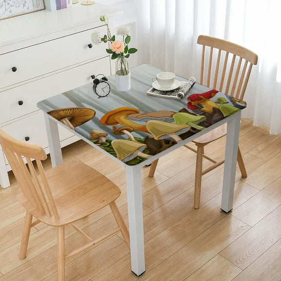 Mushroom Tablecloth, Bunch of in Cartoon Illustration Plants Nature Theme, Rectangular Table Cover for Dining Room Kitchen Decor