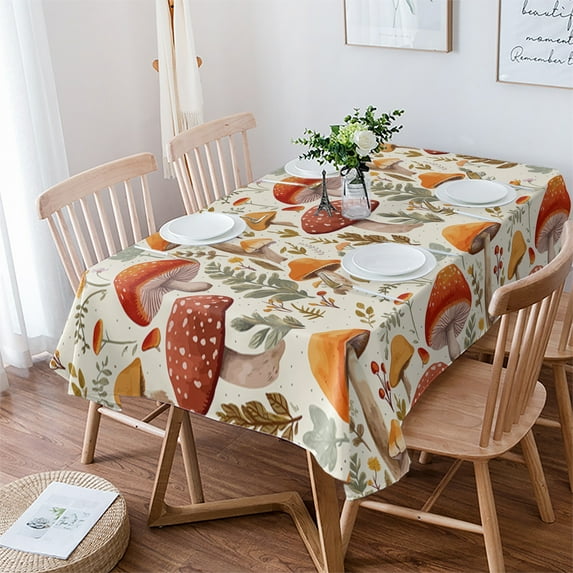 Mushroom Tablecloth Rectangle Table Cloth 52x70 , Waterproof Tablecloth Outdoor Table Cloth, Fall Thanksgiving Mushroom Maple Leaf Botanical Washable Table Cover for Kitchen Dining Party