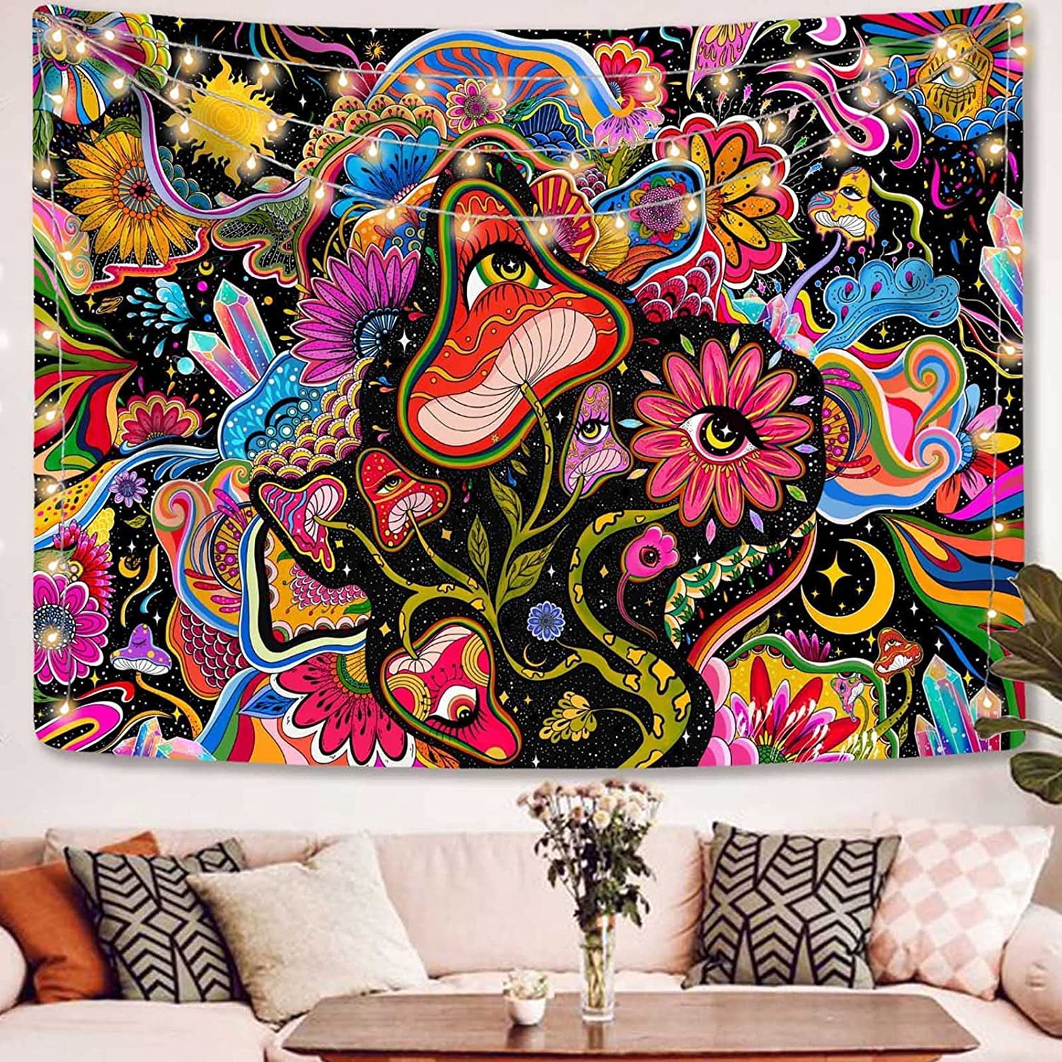 Mushroom Tapestry Pink Flowers Tapestry for Bedroom Aesthetic Tapestry ...
