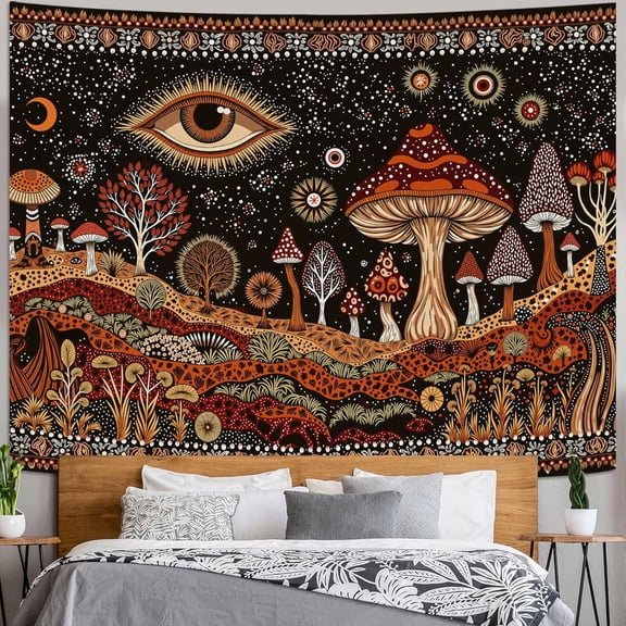 Mushroom Tapestry Wall Hanging Hippie Trippy Eye Tapestries for Bedroom Aesthetic Moon Starry Tree Wall Art for Living Room, Bedroom, Dorm (red1, 60''44'')