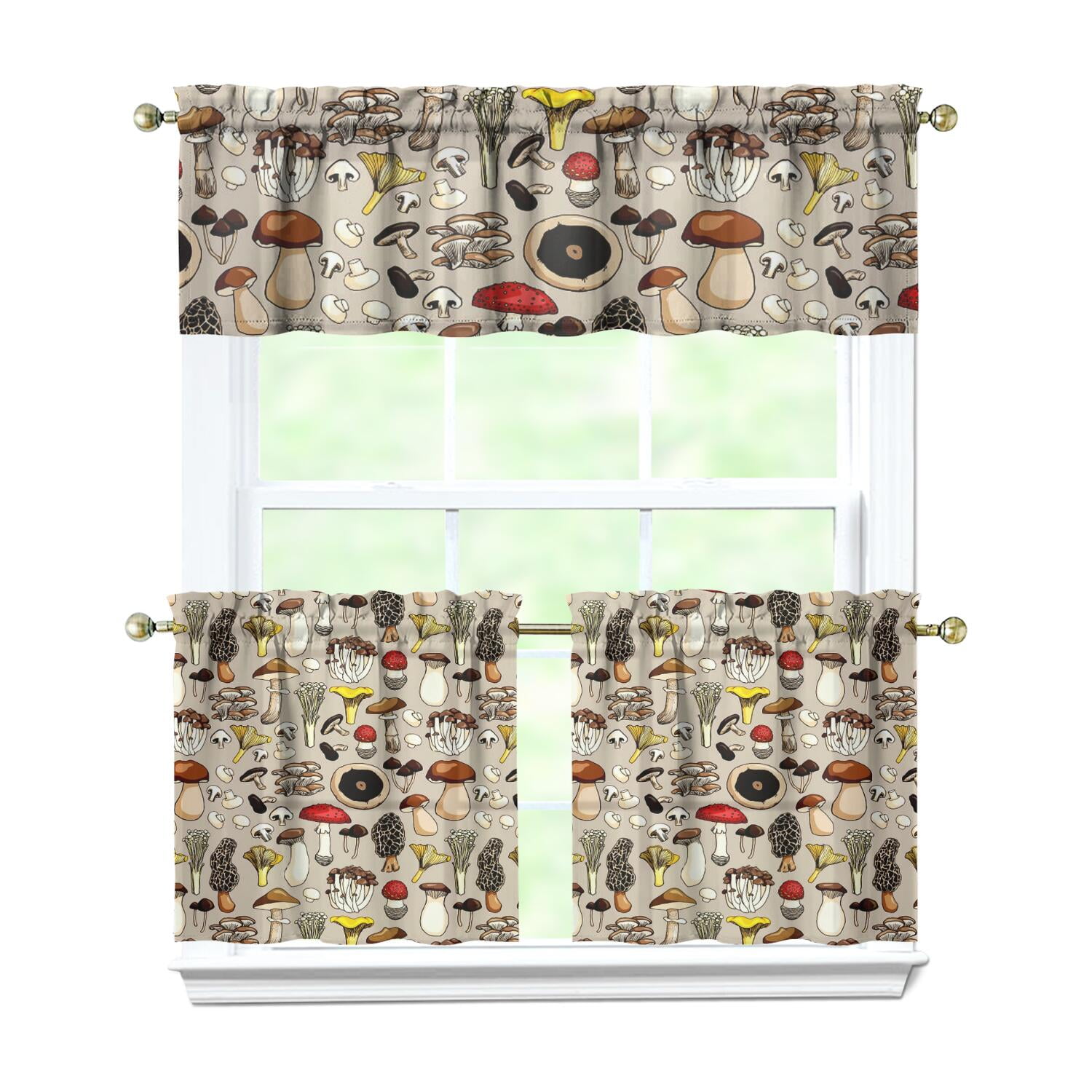 Mushroom Themed Kitchen Curtains 27.5x24in 3-Piece Polyester Set ...