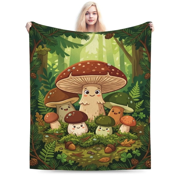 Mushroom Throw Blanket, Botanical Pattern Flannel Blanket for Couch, Home Decor 50x40