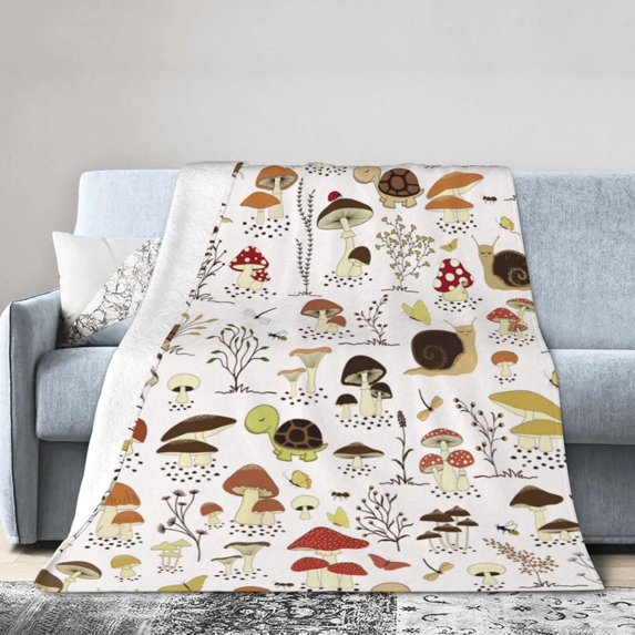 Mushroom Throw Blanket, Cute Retro Soft Warm Bed Bedding Blankets for Couch Bedroom Sofa Office, All Season Cozy Flannel Plush Blanket Girls Boys Gifts for Kids Teens Adults, 60"X50"