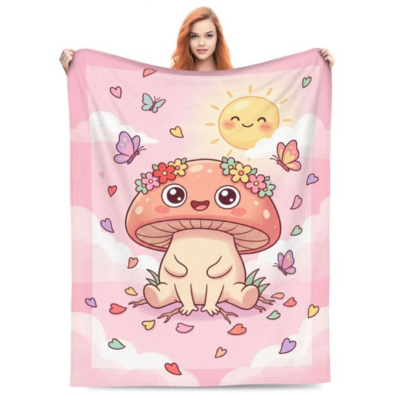 Mushroom Throw Blanket Moon Wild Forest Mushroom Theme, Lightweight Flannel Throw Blanket for Couch Sofa Bed Home Decor 50x40