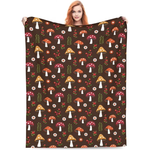 Mushroom Throw Blanket Soft Cozy Warm Fuzzy Plush Fleece Blankets for Home Decor Couch Sofa Bed,Mushroom Lovers Flannel Blanket Gifts for Men Women Kids Girls 60"X50"