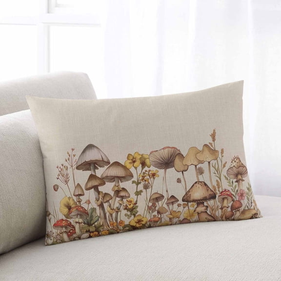Mushroom Throw Pillow Covers, Farmhouse Summer Botanical Floral Rustic Soft Breathable Pillow Cases with Invisible Zipper for Sleeping, Body Pillowcases for Couch Bed Sofa Chair 24x36 Inches