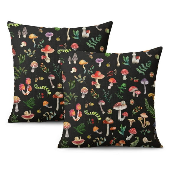 Mushroom Throw Pillow Covers Square Pillow Covers,Soft Pillow Cas Covers,linen Pillowcases Double-sided Printing for Sofa Couch Outdoor Decor,Pillow Case Set Of 2,18x18 Inches