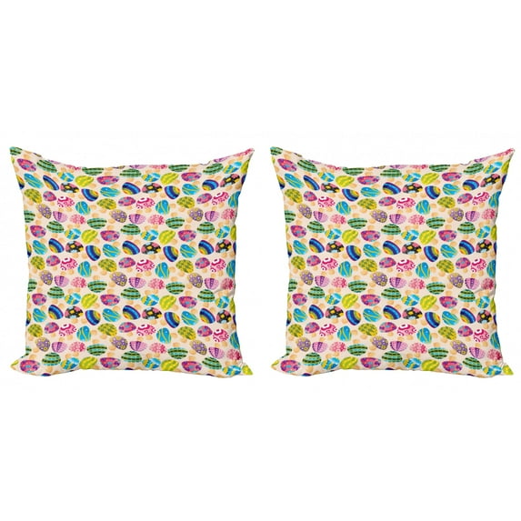 Ambesonne Colorful Throw Pillow Cover 2 Pack, Doodle Mushroom, 18", Multicolor