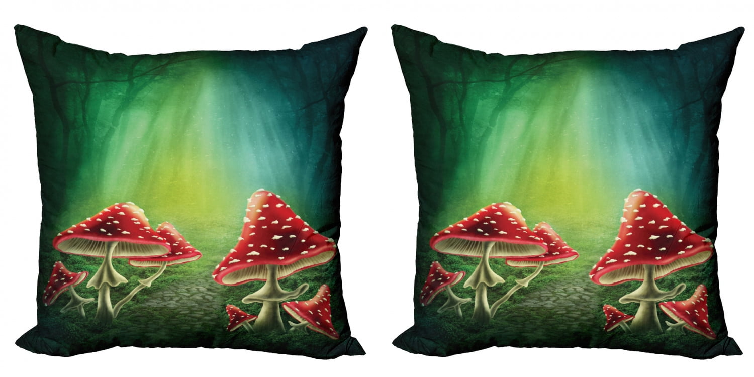 Ambesonne Colorful Throw Pillow Cover 2 Pack, Mysterious Mushrooms, 20 ...