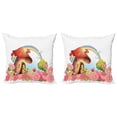 thumbnail image 1 of Ambesonne Floral Throw Pillow Cover 2 Pack, Mushroom House in Garden, 24", Multicolor, 1 of 5
