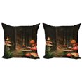 thumbnail image 1 of Ambesonne Nature Throw Pillow Cover 2 Pack, Mushrooms Dark Forest, 18", Green Brown and Red, 1 of 6