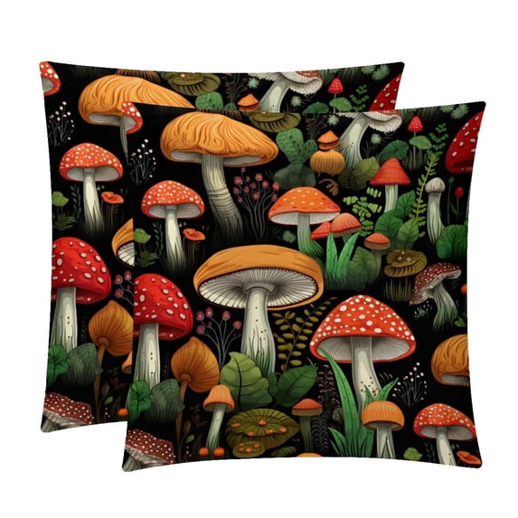 Mushroom Throw Pillows Set of 2 with Unique Patterns Covers - Available in 16x16, 18x18, and 20x20 Inches for Various Occasions - Includes Throw Pillow Inserts
