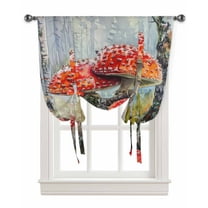 Mushroom Tie Up Curtains for Kitchen Bathroom Bedroom Windows 45 Inch Length, Vintage Watercolor Oil Painting Botanical Balloon Drape Curtains Shade Rod Pocket Drapery Curtain Panel, 42"x45"