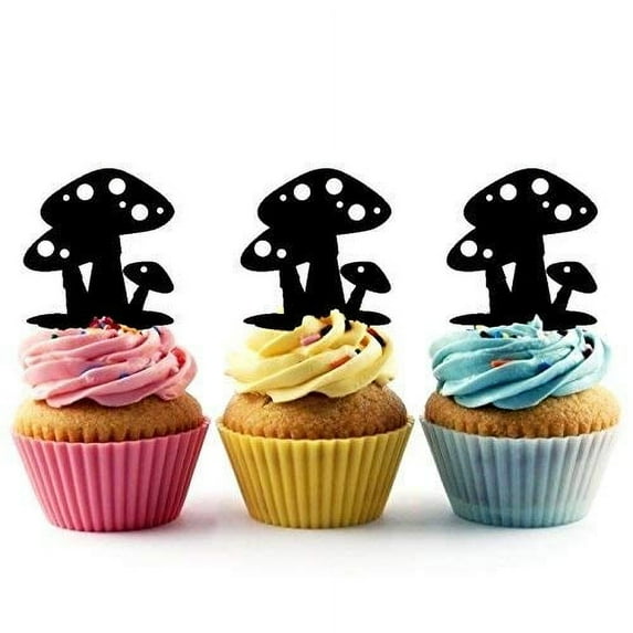 Mushroom Toadstool Alice in Wonderland Silhouette Acrylic Cupcake Toppers 12 pcs