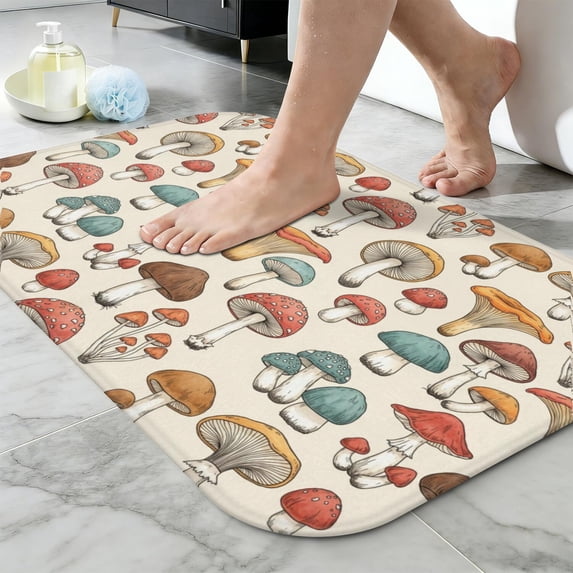 Mushroom and Toadstool Beige Pattern Non-Slip Bath Mat, Entryway Door ...