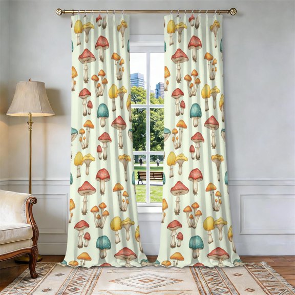 Mushroom and Toadstool Cream Pattern Pinch Pleated Blackout Curtains, Pinch Pleat Window Treatments with Hooks & Rings, Noise Reducing Gifts for Family Friends Neighbors,40x108in(102x275cm)