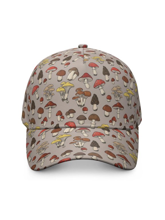 Mushroom and Toadstool Grey Pattern Baseball Cap, Outdoor Travel Cap with Snap Closure & Sweatband, Lightweight Shape Retaining Gifts for Sports Outdoor Travel