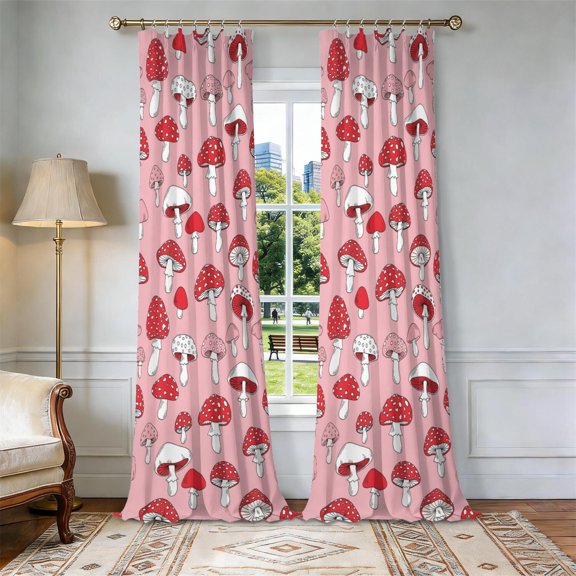 Mushroom and Toadstool Pink Pattern Pinch Pleated Blackout Curtains, Thermal Insulated Curtains with Hooks & Rings, Thermal Insulated Gifts for Housewarming Holiday,40x108in(102x275cm)