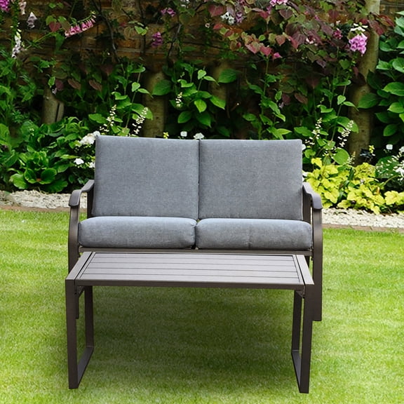 Mushroom - Toned Loveseat and Teapoy | Suitable for Small Spaces | Metal - Built for Long - Term Use | Overcomes Limited Furniture Options