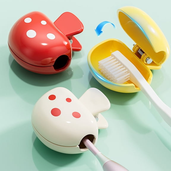 Mushroom Toothbrush Holder | Portable Toothbrush Head Cover | Dustproof Travel Protector Cap | Plastic Storage Case | Compact Design for Home, Camping, Gym | White Red Yellow | 1 Pc
