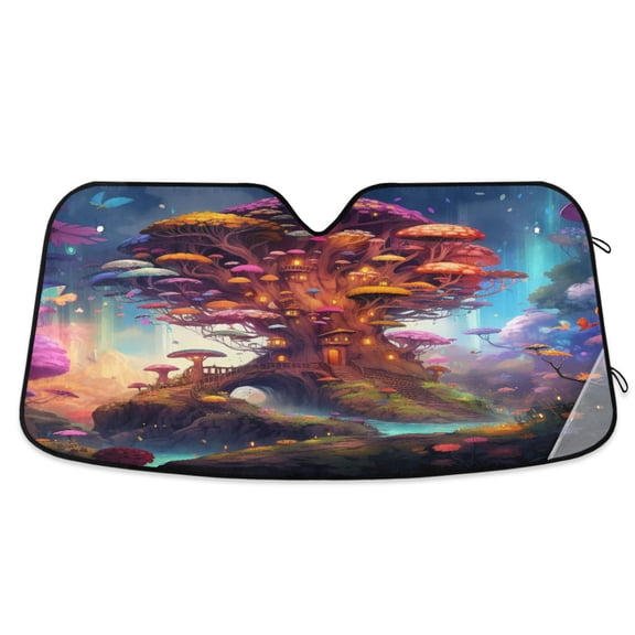 Mushroom Tree and Forest Car Windshield Sun Shade Foldable Car Front Window Visor Heat and UV Protection 55x27.6