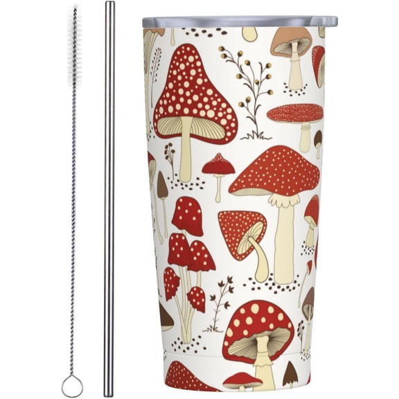 Mushroom Tumbler Field Plants Leaf Stainless Steel Insulated Tumblers with Lid Straw Reusable Mushrooms Coffee Travel Mug Drinking Water Wine Cups Birthday Gifts for Women 20 Oz