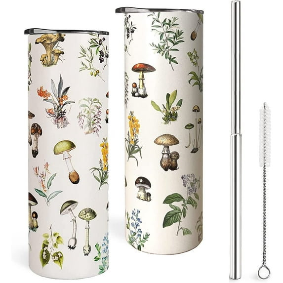 Mushroom Tumbler with Lid and Straw, Mushroom Mug, 20 OZ Mushroom Coffee Travel Mug Cup, Mushroom Lovers Gifts for Women, Mushroom Print Stuff/Accessories