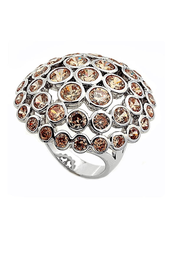 Mushroom Umbrella Champagne Cubic Zirconia Ring Sterling Silver 925 Size 7