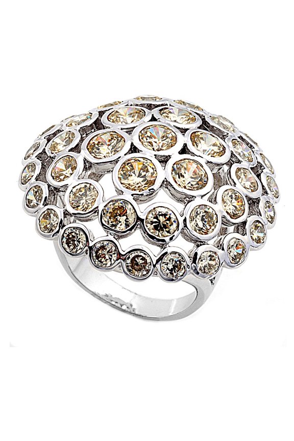 Mushroom Umbrella Light Yellow Cubic Zirconia Ring Sterling Silver 925 Size 8
