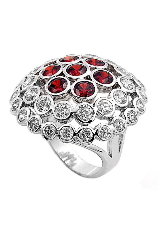 Mushroom Umbrella Simulated Ruby Clear Cubic Zirconia Ring Sterling Silver 925 Size 9