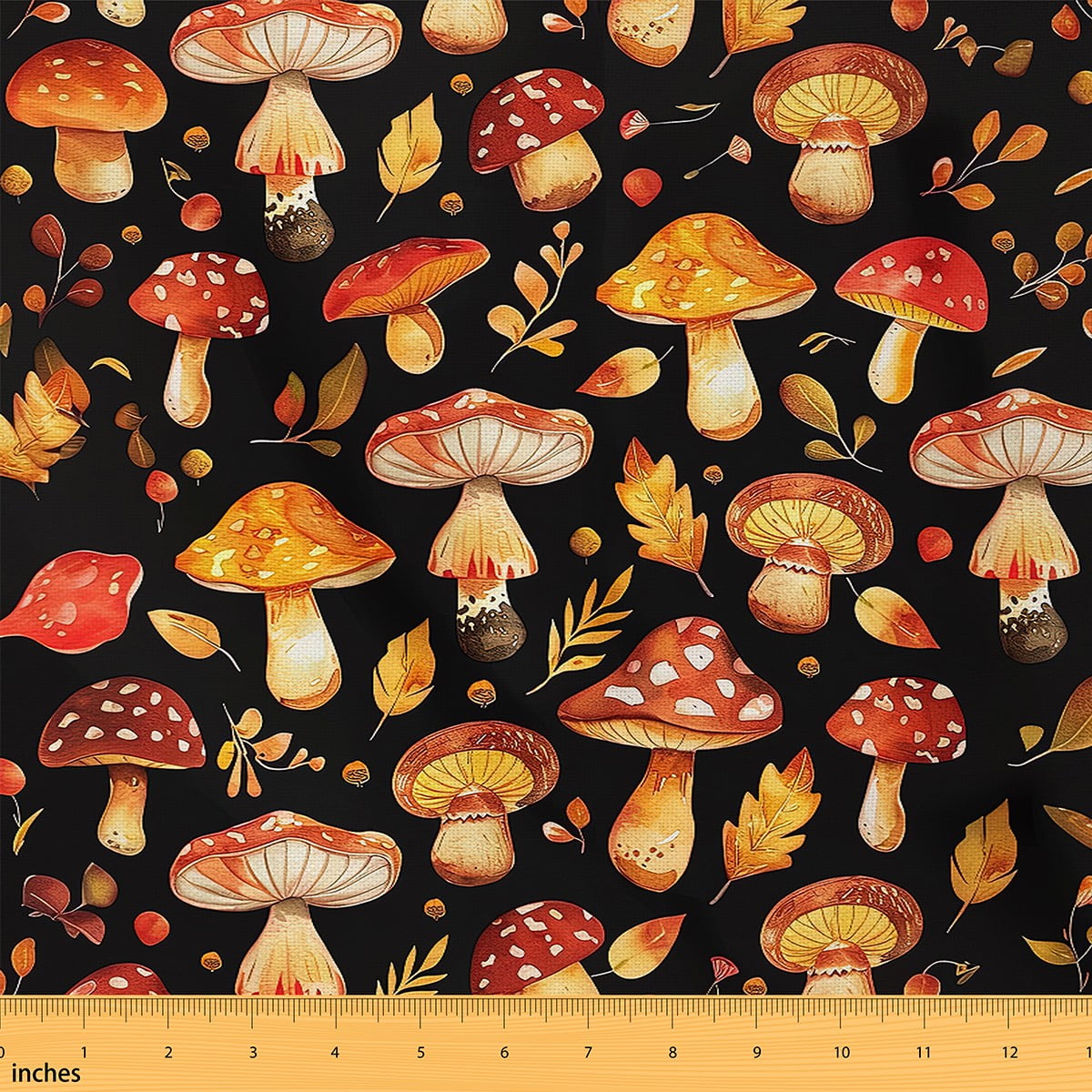Mushroom Upholstery Fabric,Oil Painting Fungus Fabric By The Yard ...